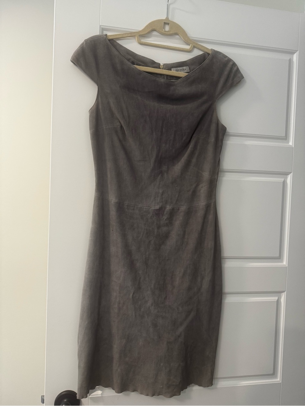 St. John Collection Taupe Suede Midi Sheath Dress